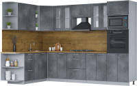 Кухонный гарнитур Интерлиния Мила 1.88x3.0 левая (бетон потленд/бетон портленд/дуб бунратти) - 