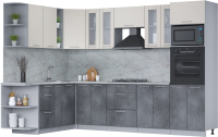 Кухонный гарнитур Интерлиния Мила 1.88x3.0 левая (персидский жемчуг/бетон портленд/серый каспий) - 