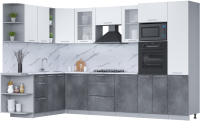 Кухонный гарнитур Интерлиния Мила 1.88x3.2 левая (белый платинум/бетон портленд/белый гранит) - 