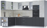 Кухонный гарнитур Интерлиния Мила 1.88x3.2 левая (бетон лайт/антрацит/опал светлый) - 