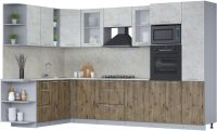 Кухонный гарнитур Интерлиния Мила 1.88x3.2 левая (бетон лайт/дуб веллингтон/опал светлый) - 