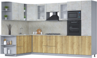 Кухонный гарнитур Интерлиния Мила 1.88x3.2 левая (бетон лайт/дуб золотой/опал светлый) - 