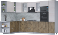 Кухонный гарнитур Интерлиния Мила 1.88x3.2 левая (вудлайн кремовый/дуб веллингтон/серый каспий) - 