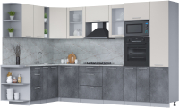 Кухонный гарнитур Интерлиния Мила 1.88x3.2 левая (персидский жемчуг/бетон портленд/серый каспий) - 