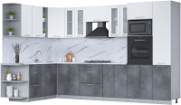 Кухонный гарнитур Интерлиния Мила 1.88x3.4 левая (белый платинум/бетон портленд/белый гранит) - 