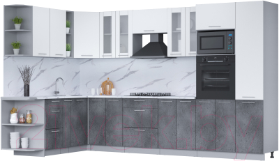 Готовая кухня Интерлиния Мила 1.88x3.4 левая (белый платинум/бетон портленд/белый гранит)