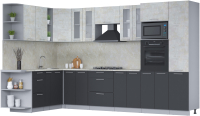 Кухонный гарнитур Интерлиния Мила 1.88x3.4 левая (бетон лайт/антрацит/опал светлый) - 
