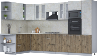 Кухонный гарнитур Интерлиния Мила 1.88x3.4 левая (бетон лайт/дуб веллингтон/опал светлый) - 
