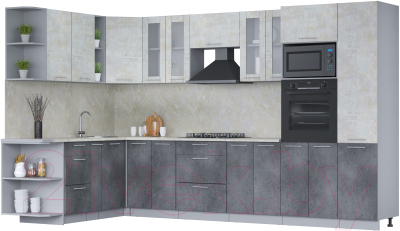 Готовая кухня Интерлиния Мила 1.88x3.4 левая (бетон лайт/бетон портленд/опал светлый)