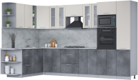 Кухонный гарнитур Интерлиния Мила 1.88x3.4 левая (персидский жемчуг/бетон портленд/серый каспий) - 