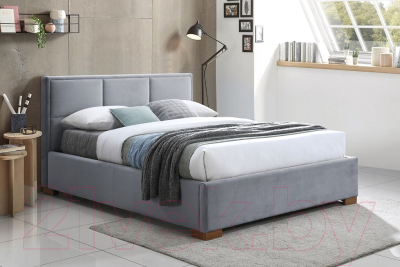 Двуспальная кровать Signal Chloe Maison 160x200 (Velvet Bluvel 14, серый/дуб)