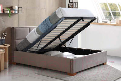 Двуспальная кровать Signal Chloe Maison 160x200 (Velvet Bluvel 40, бежевый/дуб)