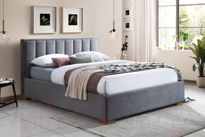 Двуспальная кровать Signal Chloe Marani 160x200 (Velvet Bluvel 14, серый/дуб)