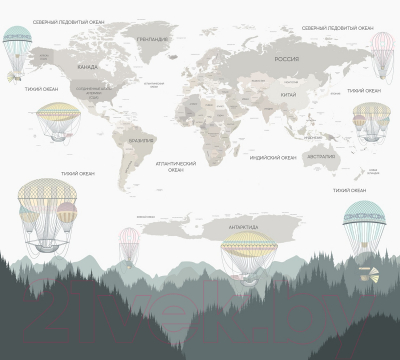 Фотообои листовые Vimala Карта мира с шарами (270x300)