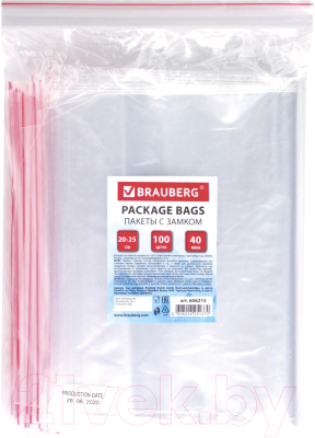 Комплект пакетов-слайдеров Brauberg Zip Lock / 606215 (100шт)