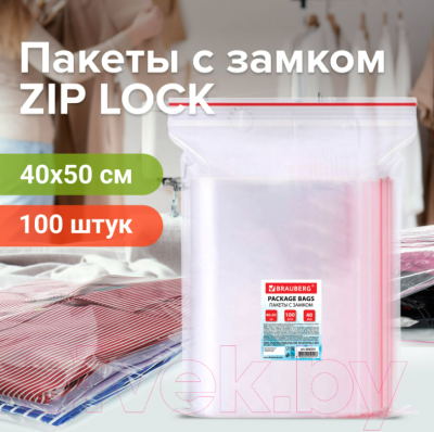 Комплект пакетов-слайдеров Brauberg Zip Lock / 606219 (100шт)