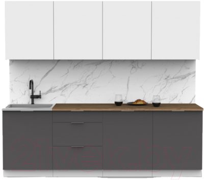 Готовая кухня Интермебель Микс Топ-8 2.4м (белый премиум/графит серый/дуб флагстаф темный)
