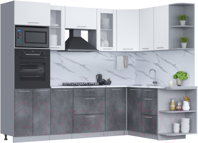 Готовая кухня Интерлиния Мила 1.68x2.6 правая (белый платинум/бетон портленд/белый гранит)