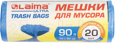 Пакеты для мусора Laima Ultra / 607693 (90л, 20шт, синий)