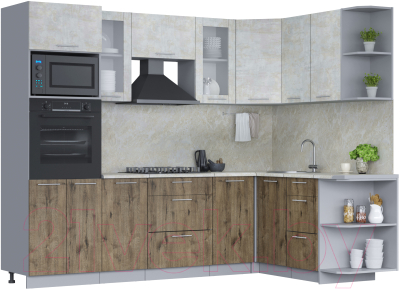 Готовая кухня Интерлиния Мила 1.68x2.6 правая (бетон лайт/дуб веллингтон/опал светлый)