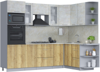 Готовая кухня Интерлиния Мила 1.68x2.6 правая (бетон лайт/дуб золотой/опал светлый) - 