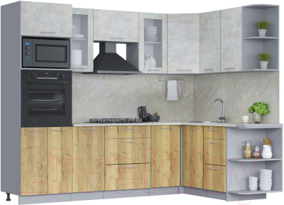 Готовая кухня Интерлиния Мила 1.68x2.6 правая (бетон лайт/дуб золотой/опал светлый)
