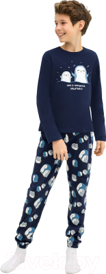 Пижама детская Mark Formelle 563323 (р.128-64-57, синий/пингвины на синем)