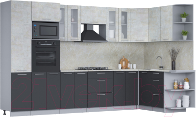 Готовая кухня Интерлиния Мила 1.68x3.4 правая (бетон лайт/антрацит/опал светлый)