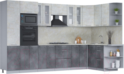 Готовая кухня Интерлиния Мила 1.68x3.4 правая (бетон лайт/бетон портленд/опал светлый)
