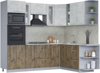 Кухонный гарнитур Интерлиния Мила 1.88x2.4 правая (бетон лайт/дуб веллингтон/опал светлый) - 