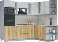 Кухонный гарнитур Интерлиния Мила 1.88x2.4 правая (бетон лайт/дуб золотой/опал светлый) - 