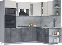 Кухонный гарнитур Интерлиния Мила 1.88x2.4 правая (персидский жемчуг/бетон портленд/серый каспий) - 