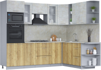 Кухонный гарнитур Интерлиния Мила 1.88x2.6 правая (бетон лайт/дуб золотой/опал светлый) - 