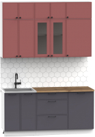 Кухонный гарнитур Интермебель Лион-3 1.7м (красная глазурь софт/графит софт/дуб флагстаф темный) - 