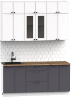 Кухонный гарнитур Интермебель Лион-4 В-1 1.8м (белый софт/графит софт/дуб флагстаф темный) - 