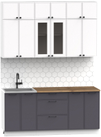 Кухонный гарнитур Интермебель Лион-4 1.8м (белый софт/графит софт/дуб флагстаф темный) - 