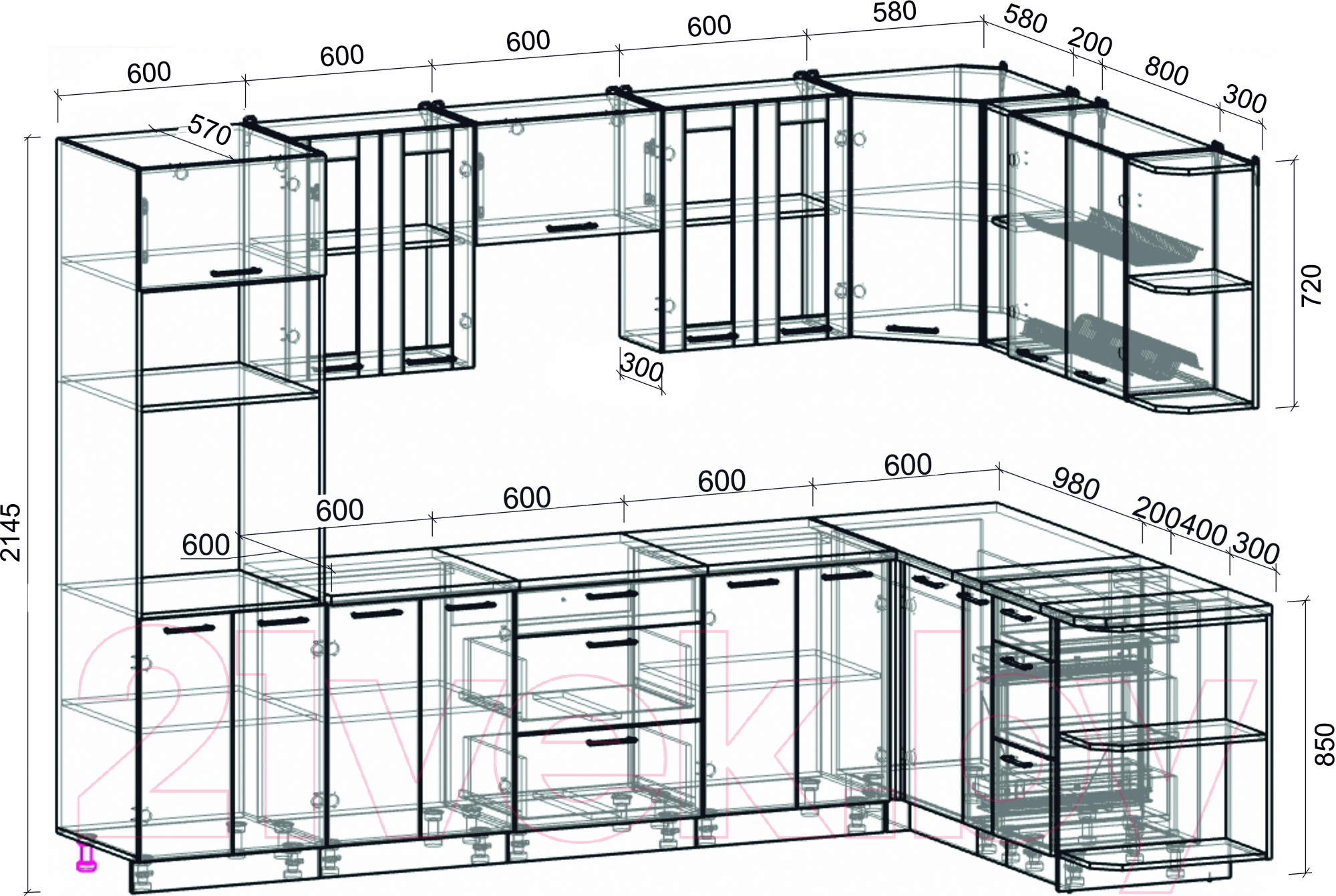 Готовая кухня Интерлиния Мила 1.88x3.0 правая