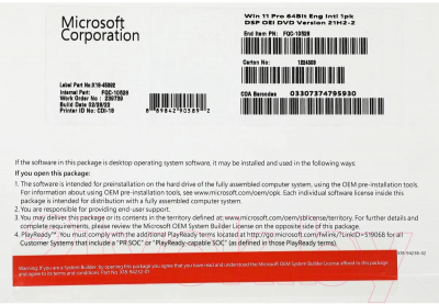 Операционная система Microsoft Windows 11 Pro 64Bit English Intl 1pk DSP OEI DVD (FQC-10528)