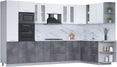 Готовая кухня Интерлиния Мила 1.88x3.4 правая (белый платинум/бетон портленд/белый гранит)