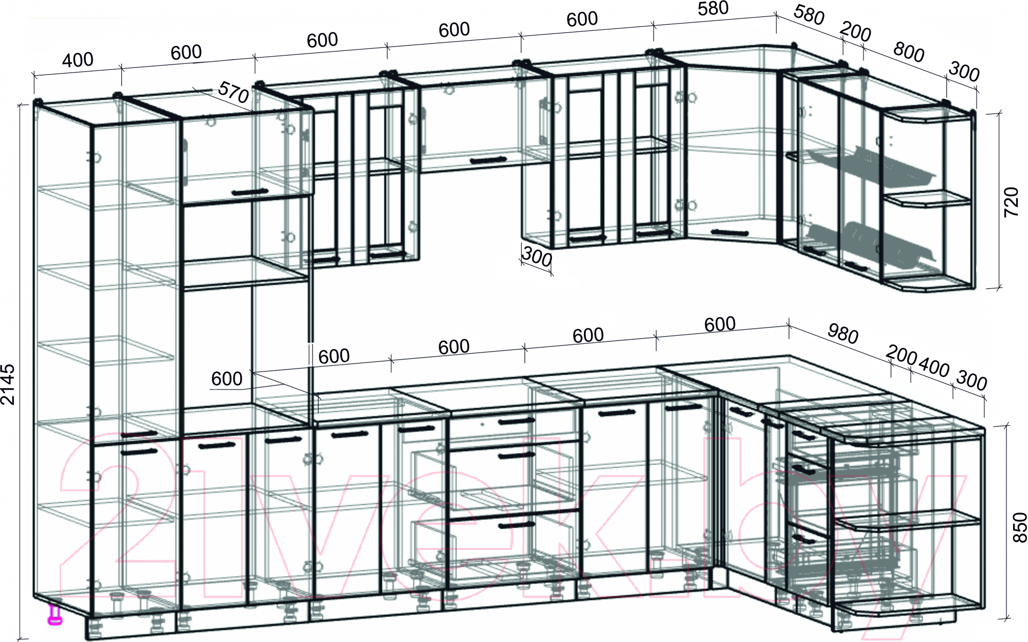 Готовая кухня Интерлиния Мила 1.88x3.4 правая