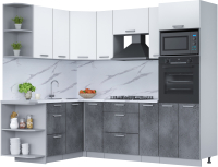 Кухонный гарнитур Интерлиния Мила Лайт 1.68x2.4 левая (белый платинум/бетон портленд/белый гранит) - 