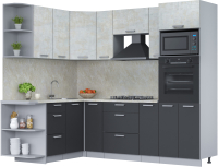 Кухонный гарнитур Интерлиния Мила Лайт 1.68x2.4 левая (бетон лайт/антрацит/опал светлый) - 
