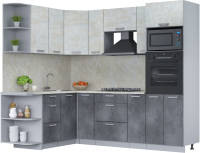 Кухонный гарнитур Интерлиния Мила Лайт 1.68x2.4 левая (бетон лайт/бетон портленд/опал светлый) - 