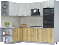 Кухонный гарнитур Интерлиния Мила Лайт 1.68x2.4 левая (бетон лайт/дуб золотой/опал светлый) - 