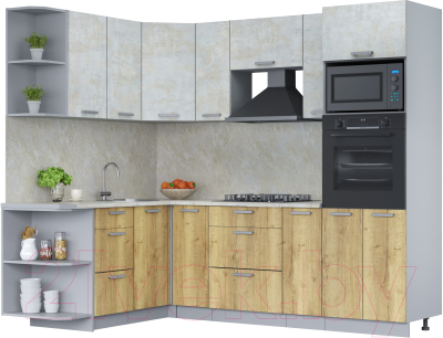 Готовая кухня Интерлиния Мила Лайт 1.68x2.4 левая (бетон лайт/дуб золотой/опал светлый)