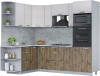 Кухонный гарнитур Интерлиния Мила Лайт 1.68x2.4 левая (вудлайн кремовый/дуб веллингтон/серый каспий) - 