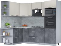 Кухонный гарнитур Интерлиния Мила Лайт 1.68x2.4 левая (персидский жемчуг/бетон портленд/серый каспий) - 