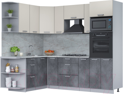 Готовая кухня Интерлиния Мила Лайт 1.68x2.4 левая (персидский жемчуг/бетон портленд/серый каспий)