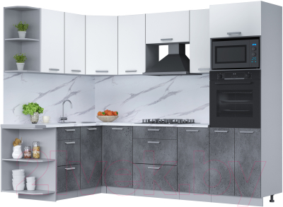 Готовая кухня Интерлиния Мила Лайт 1.68x2.6 левая (белый платинум/бетон портленд/белый гранит)