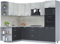 Кухонный гарнитур Интерлиния Мила Лайт 1.68x2.6 левая (бетон лайт/антрацит/опал светлый) - 